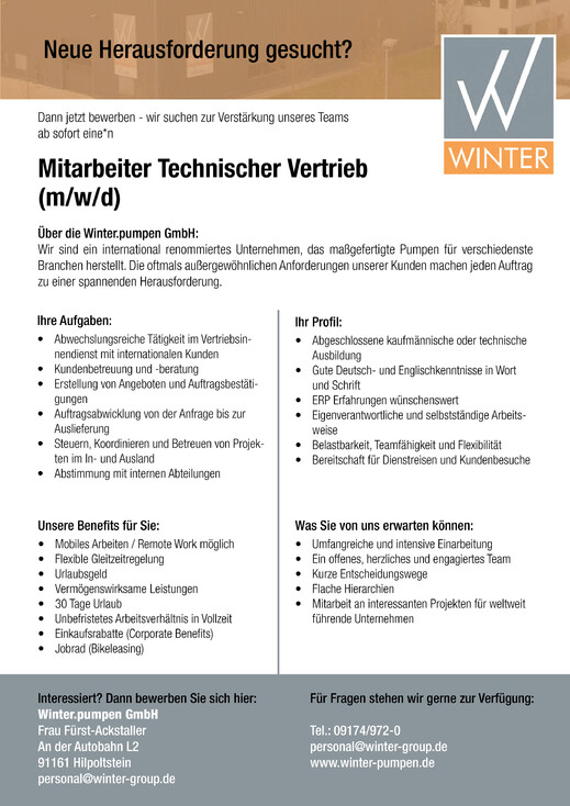 Stellenanzeige-Mitarbeiter-Technischer-Vertrieb